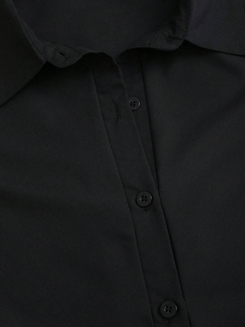 Robe chemise mini ajustée à manches longues