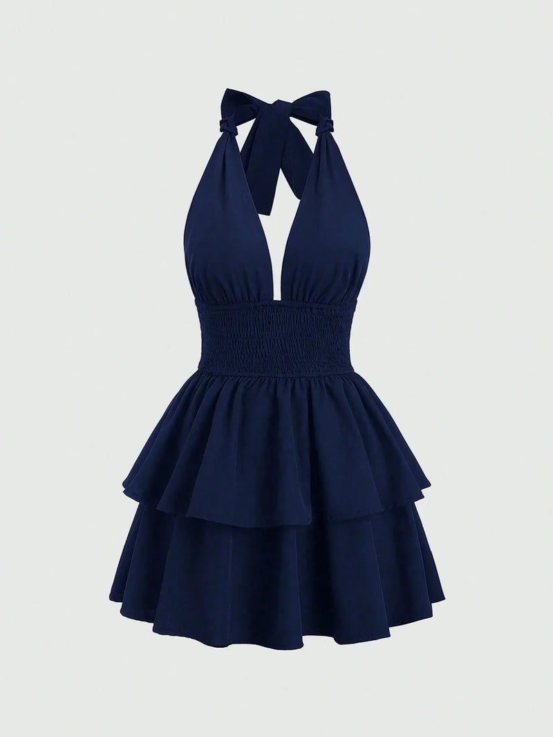 Robe mi longue taille haute à dos nu