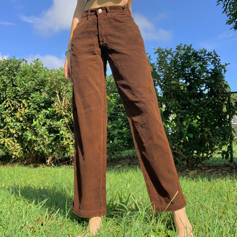 Retro Brown Drape High Waist Pants