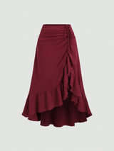 Jupe plissée longue rouge foncé style vintage