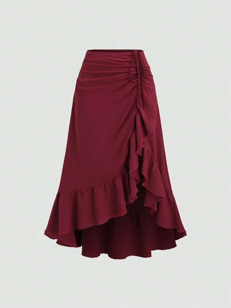 Jupe plissée longue rouge foncé style vintage