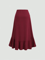 Jupe plissée longue rouge foncé style vintage