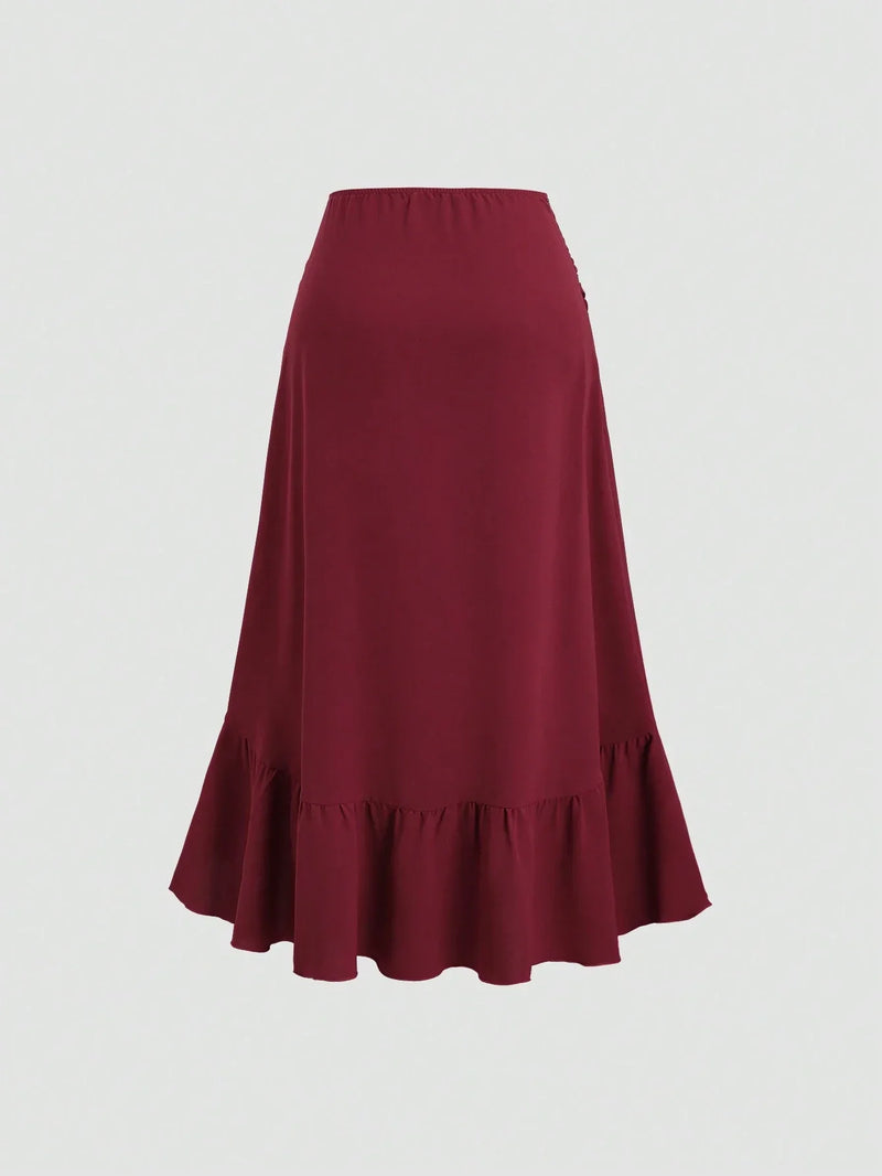 Jupe plissée longue rouge foncé style vintage