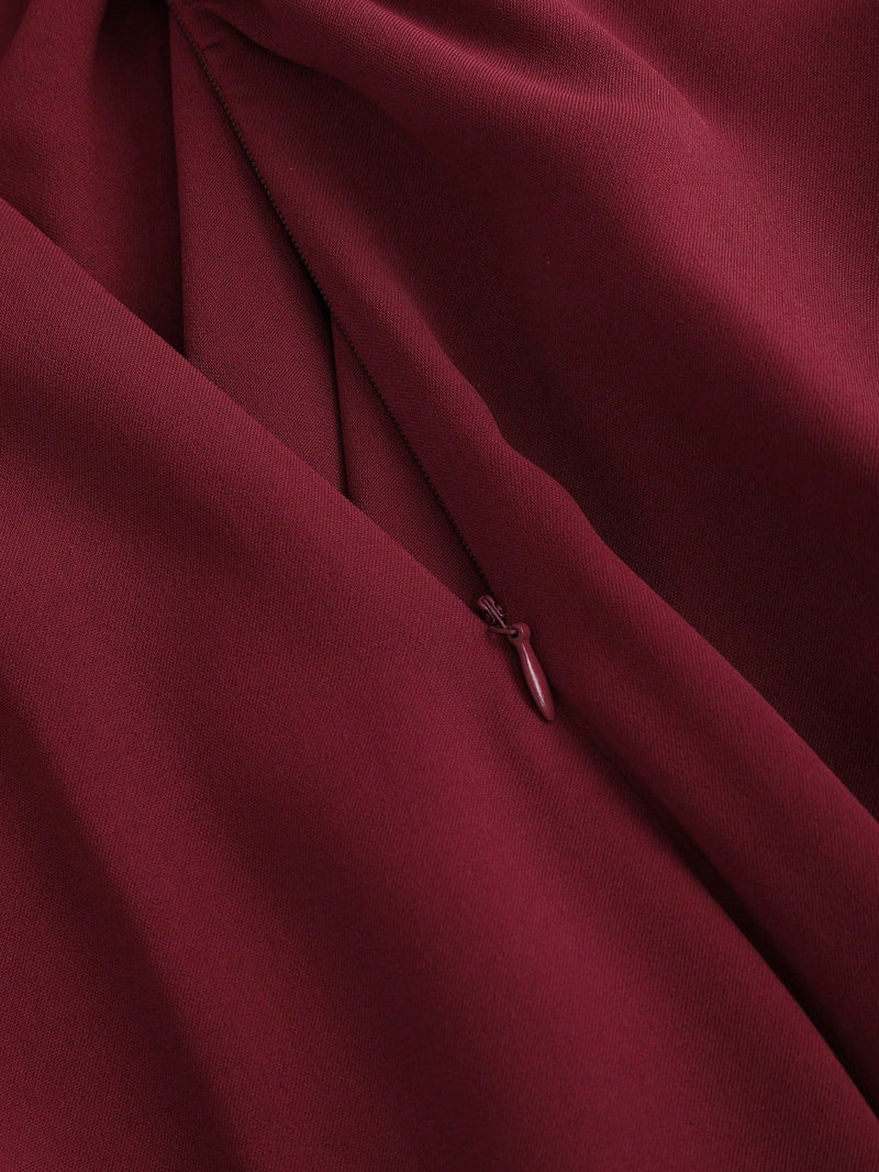 Jupe plissée longue rouge foncé style vintage