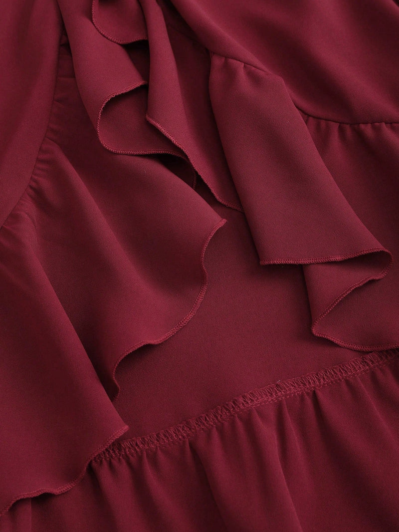 Jupe plissée longue rouge foncé style vintage