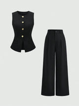 Ensemble gilet sans manches et pantalon large