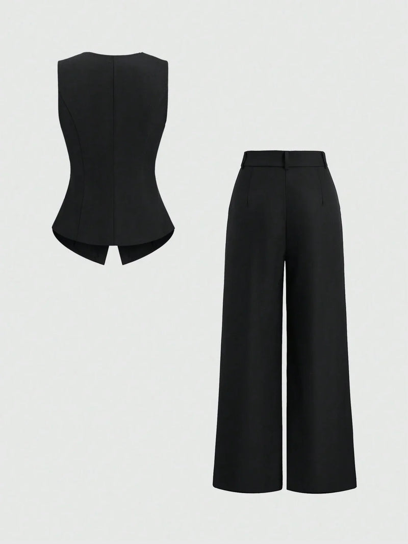 Ensemble gilet sans manches et pantalon large