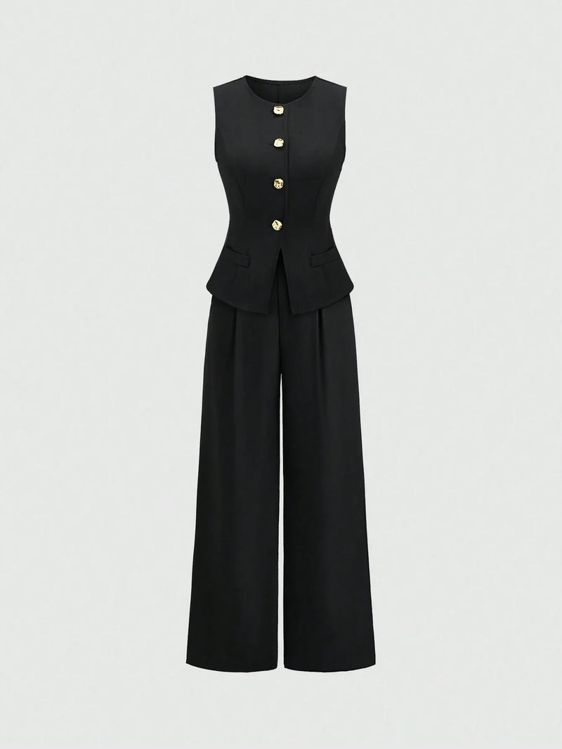 Ensemble gilet sans manches et pantalon large