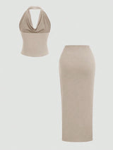 Ensemble top dos nu & jupe fendue longue