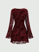 Robe courte à manches longues évasées vintage