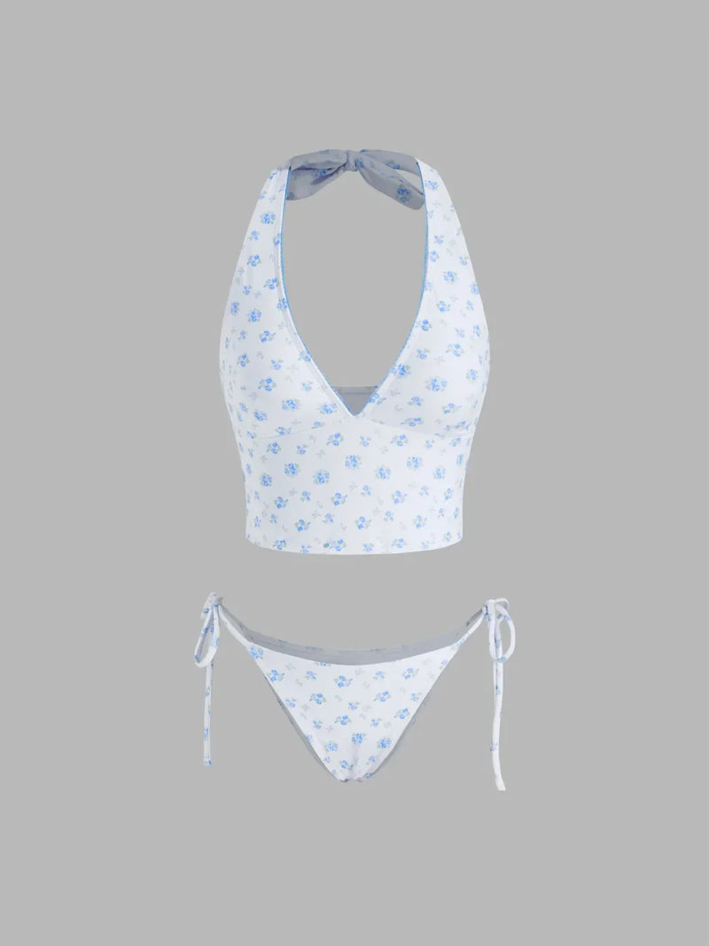 Ensemble tankini floral avec attaches latérales et bretelles réglables