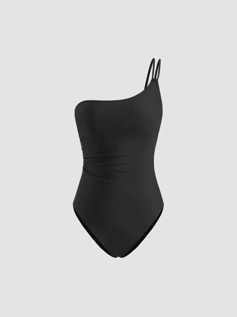 Maillot de bain une pièce asymétrique ruché à col original