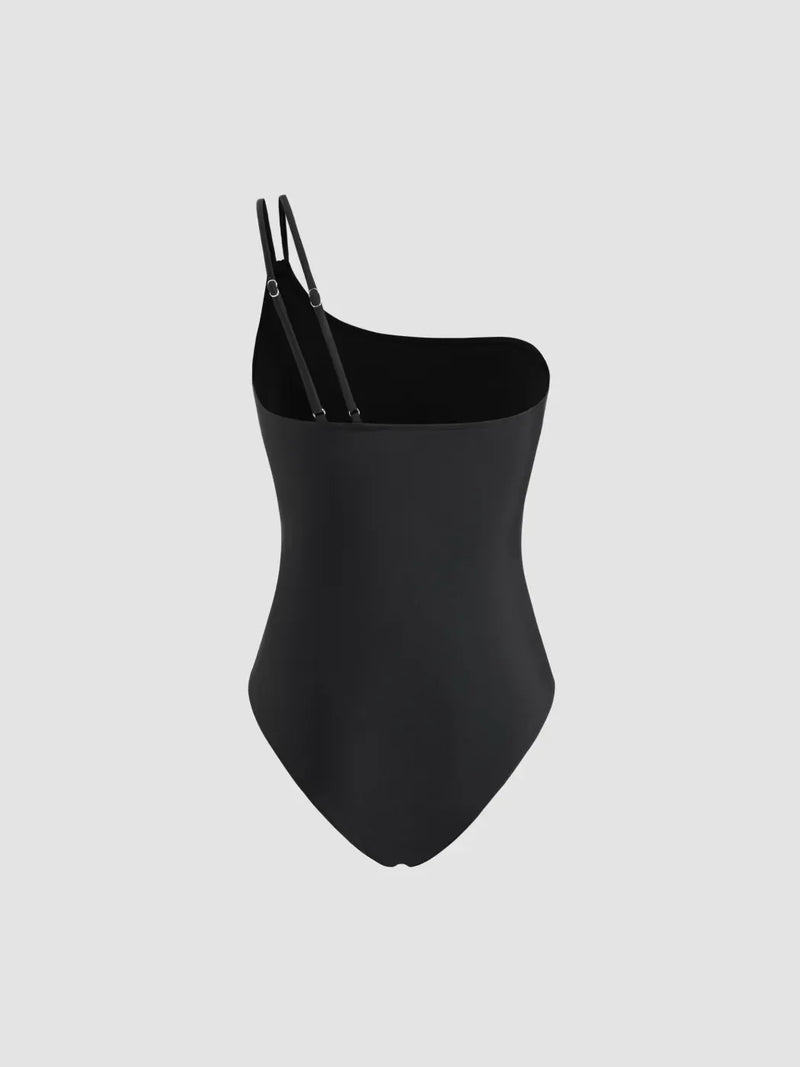 Maillot de bain une pièce asymétrique ruché à col original
