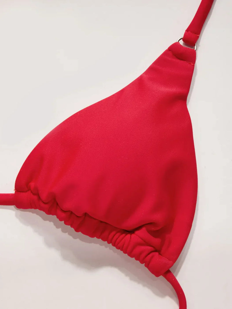 Ensemble bikini triangle col montant uni avec détail anneau
