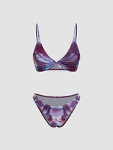 Ensemble bikini papillon avec col V anneau décoratif et sarong assorti