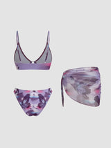 Ensemble bikini papillon avec col V anneau décoratif et sarong assorti