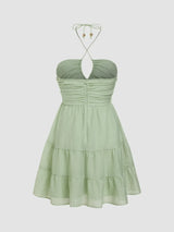 Robe Courte Dos Nu Découpée à Col V et Plissée