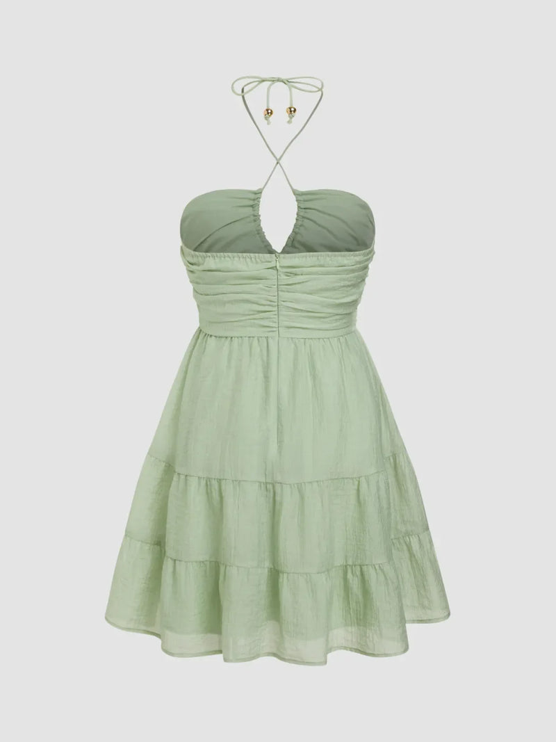 Robe Courte Dos Nu Découpée à Col V et Plissée