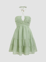 Robe Courte Dos Nu Découpée à Col V et Plissée