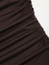 Robe mini évasée marron à encolure licou