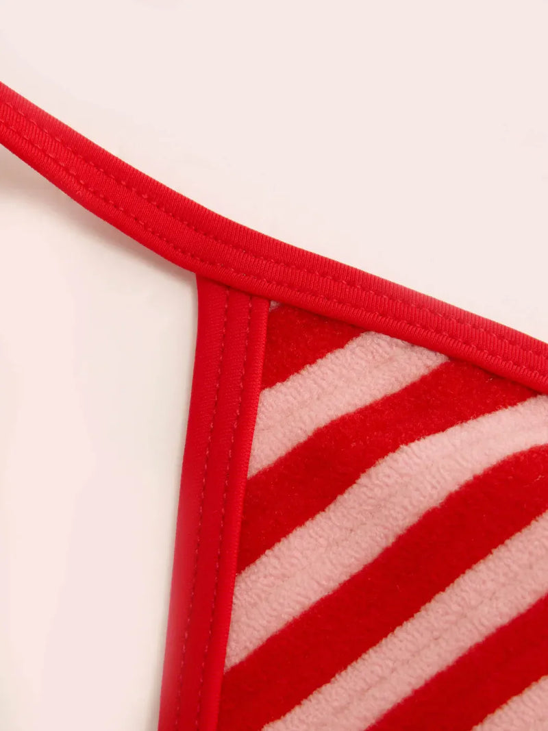 Ensemble tankini rayé femme à col V noué avec bretelles réglables