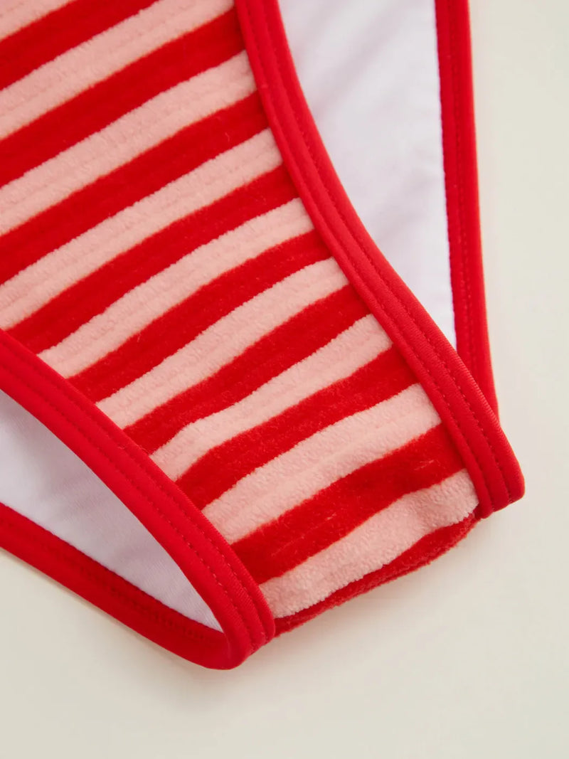 Ensemble tankini rayé femme à col V noué avec bretelles réglables