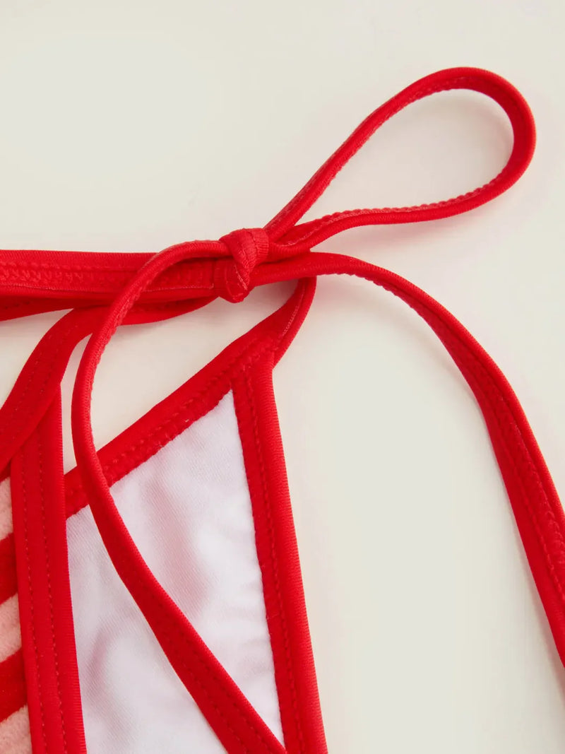 Ensemble tankini rayé femme à col V noué avec bretelles réglables