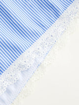 Ensemble bikini dentelle rayée à col V avec short de plage et bretelles réglables