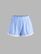 Ensemble bikini dentelle rayée à col V avec short de plage et bretelles réglables