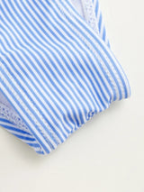 Ensemble bikini dentelle rayée à col V avec short de plage et bretelles réglables