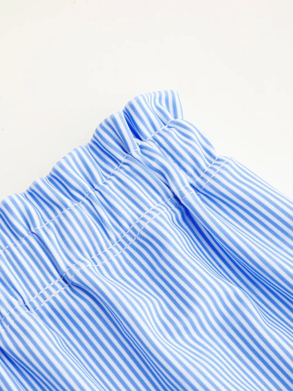 Ensemble bikini dentelle rayée à col V avec short de plage et bretelles réglables