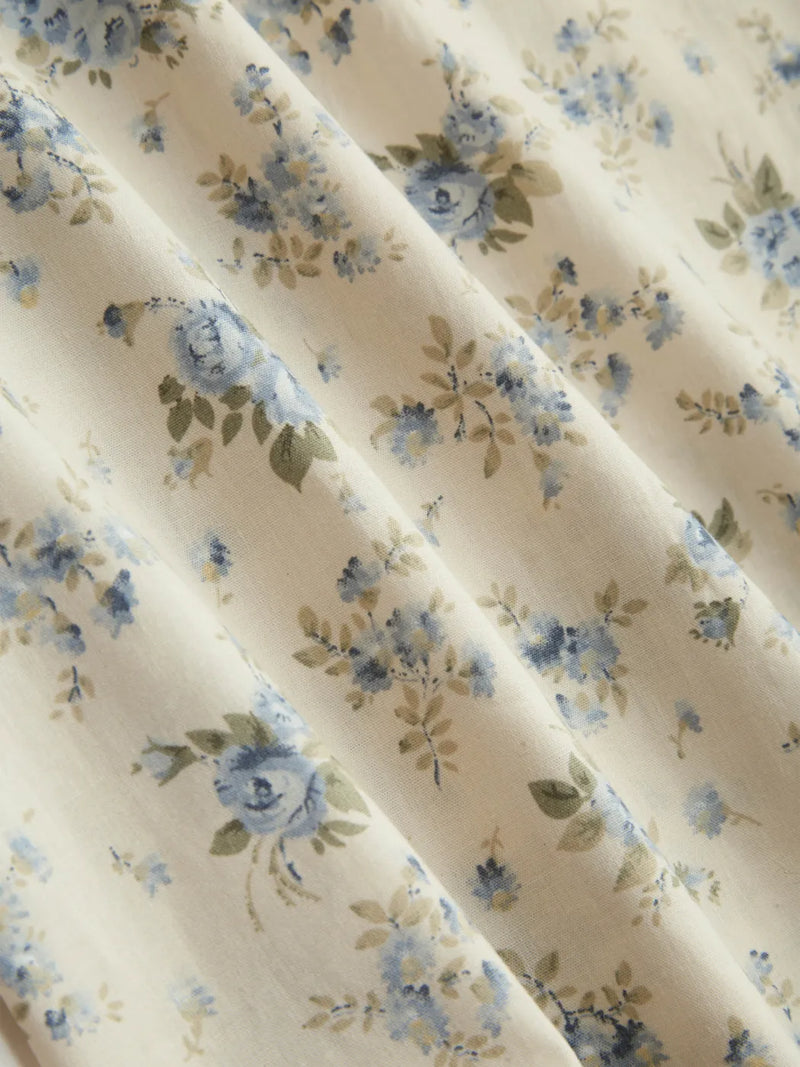 Robe Midi en Coton Fleurie à Col U Froncée et Nouée