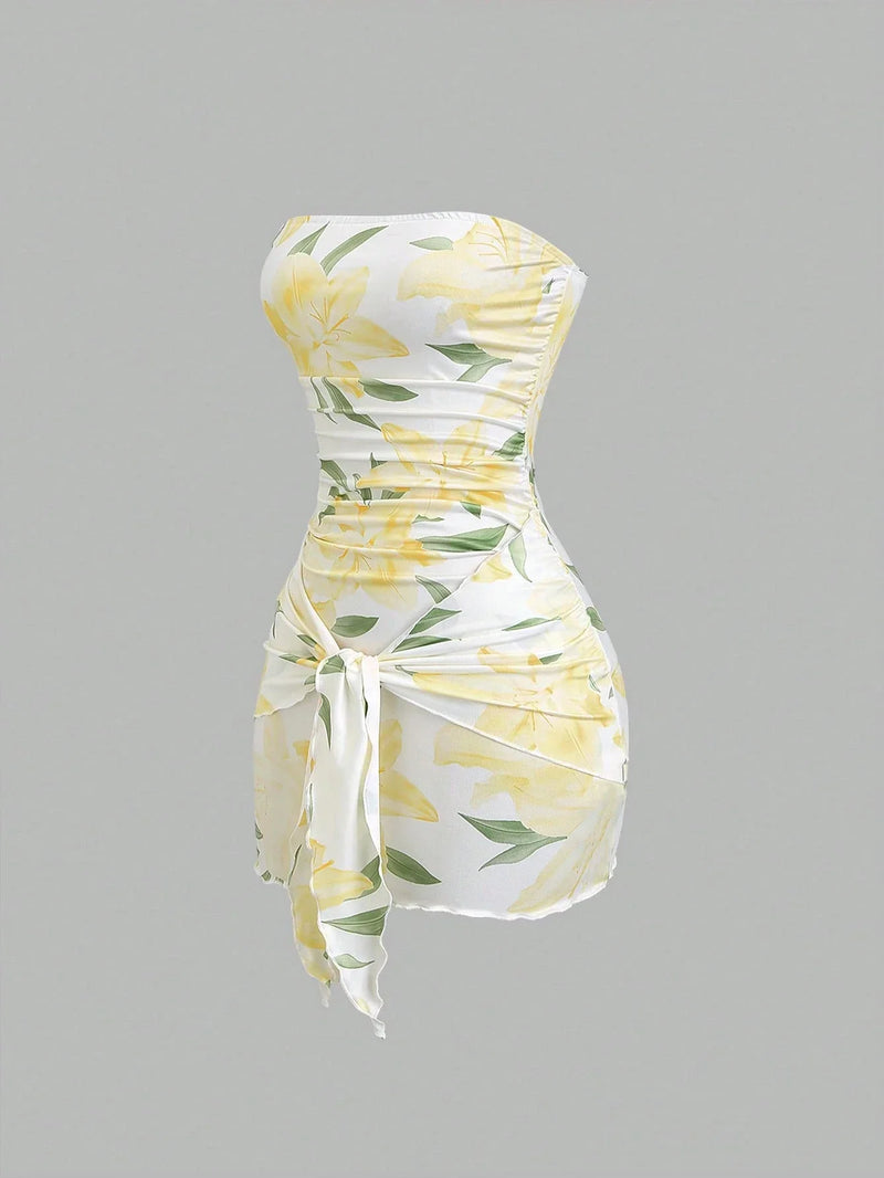 Robe fourreau avec Top court en maille à imprimé floral et nœud