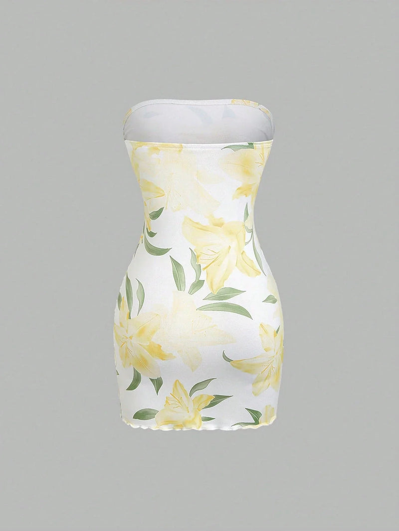 Robe fourreau avec Top court en maille à imprimé floral et nœud