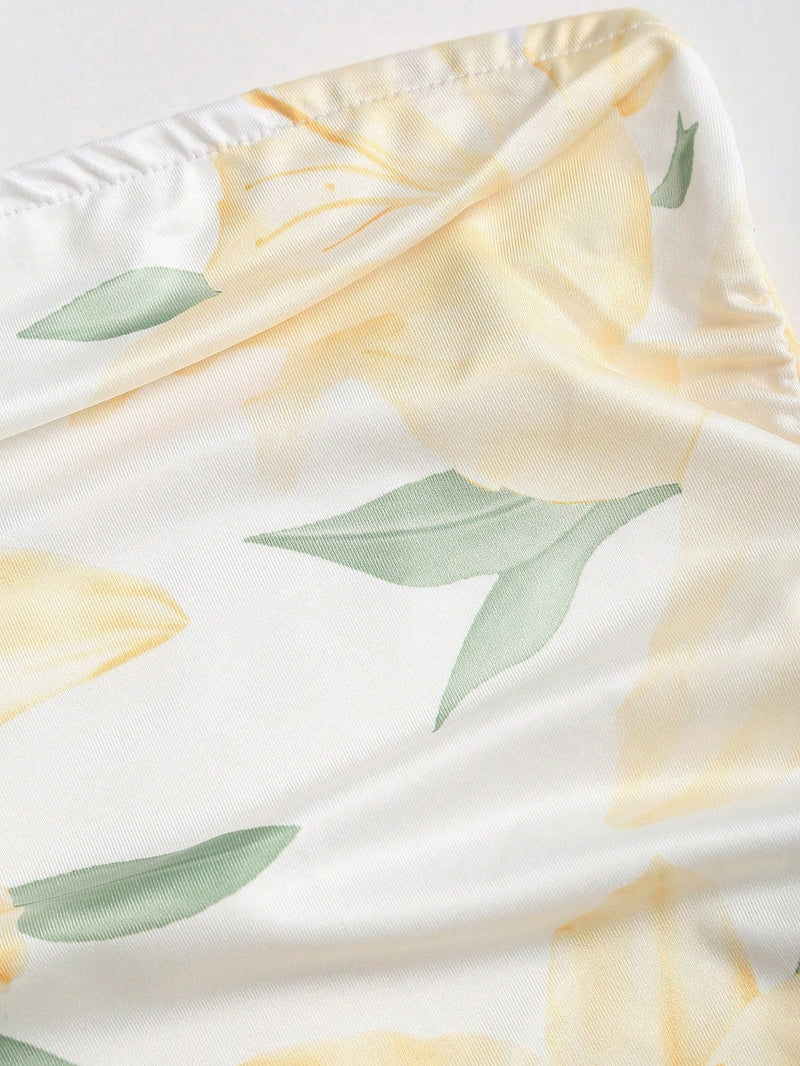 Robe fourreau avec Top court en maille à imprimé floral et nœud