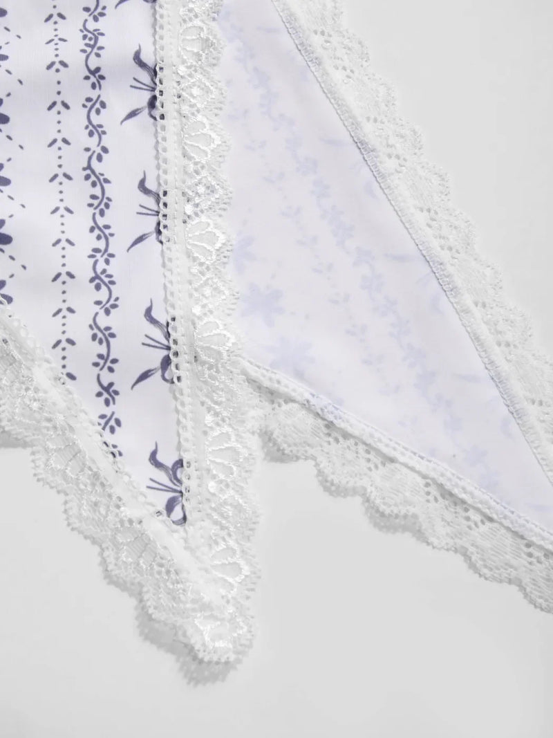 Ensemble bikini triangle col halter à bordures contrastées en dentelle florale