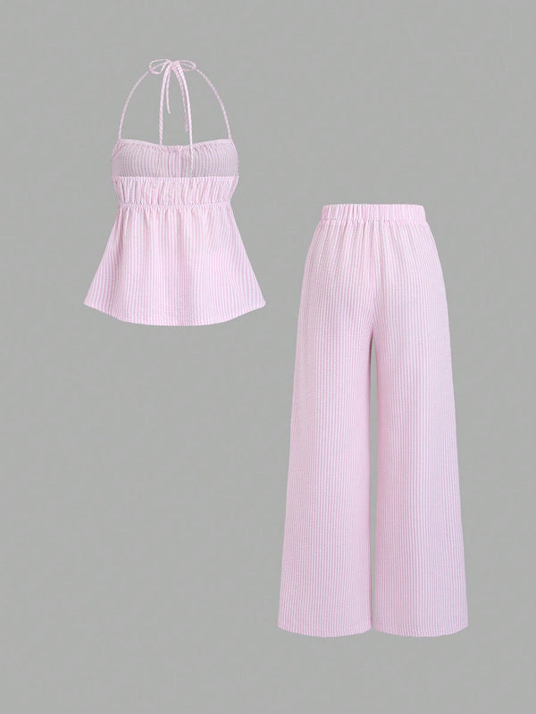 Ensemble deux pièces top rayé et pantalon long