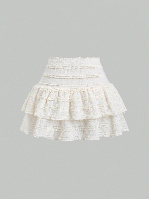 Jupe courte nude volants style Y2K