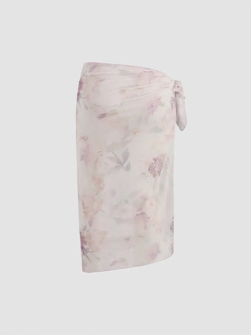 Ensemble bikini floral col V noué avec sarong assorti