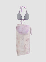 Ensemble bikini floral col V noué avec sarong assorti