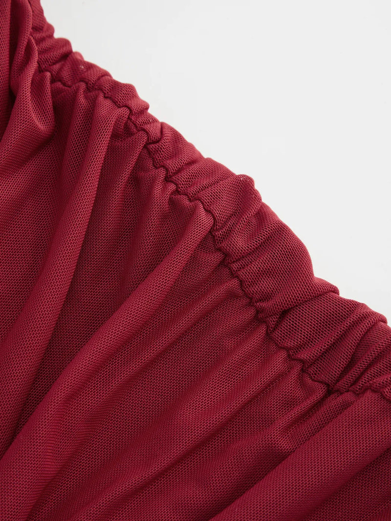 Robe Mini en Maille Drapée à Col Rond Nouée et Plissée