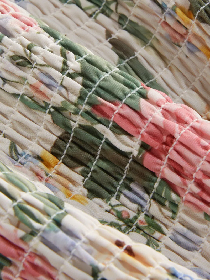 Ensemble bikini floral sans bretelles avec bords froncés style laitue