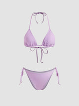 Ensemble bikini triangle noué col halter avec sarong floral assorti