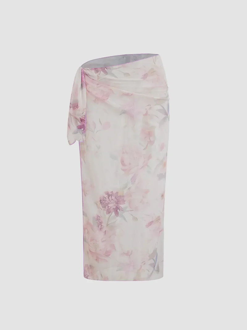 Ensemble bikini triangle noué col halter avec sarong floral assorti