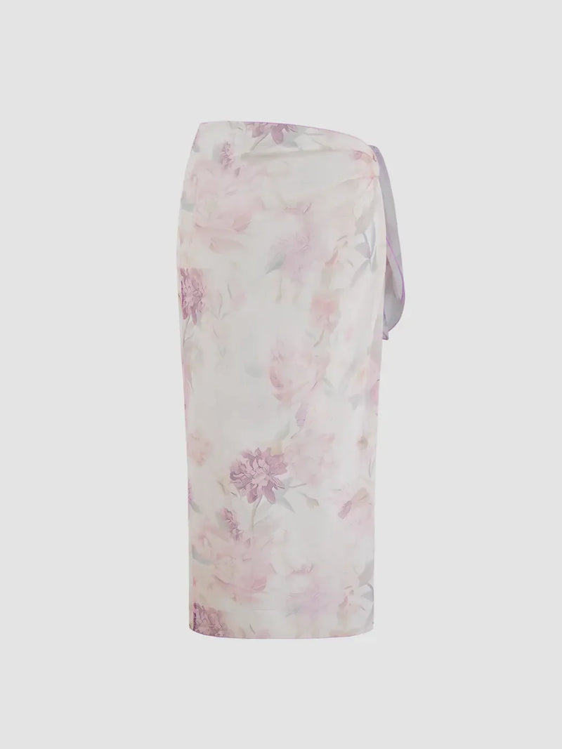 Ensemble bikini triangle noué col halter avec sarong floral assorti