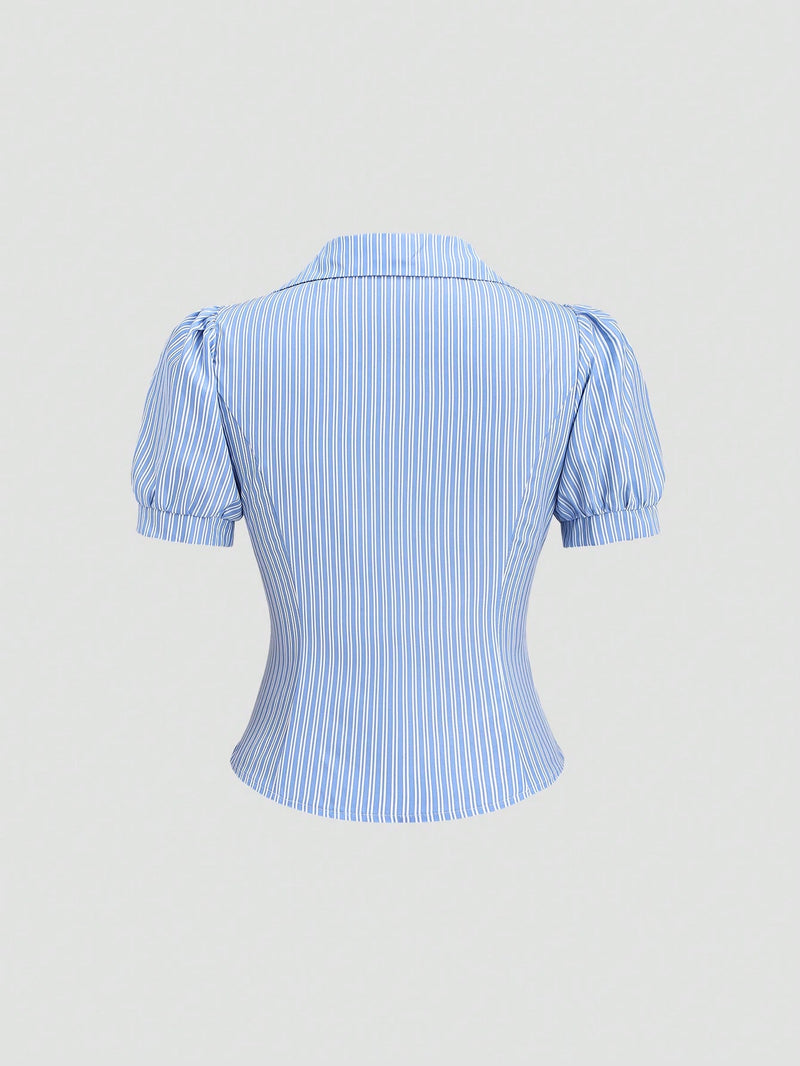 Blouse à col polo manches courtes bouffantes