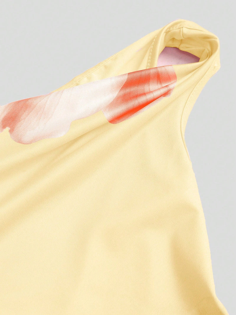 Robe longue moulante à col asymétrique imprimé lys