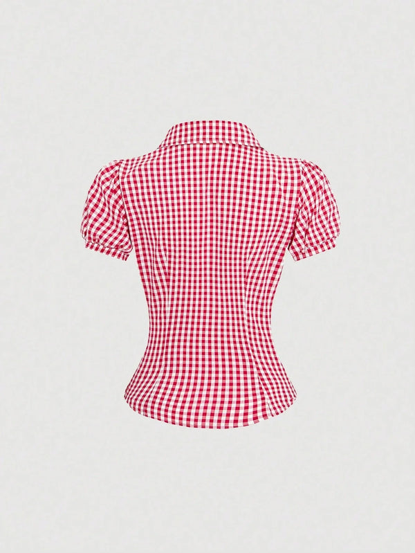 Blouse manches courtes plissée vintage