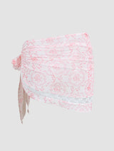 Ensemble bikini col V à nouer avec fleurs et sarong en dentelle assorti