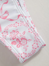 Ensemble bikini col V à nouer avec fleurs et sarong en dentelle assorti